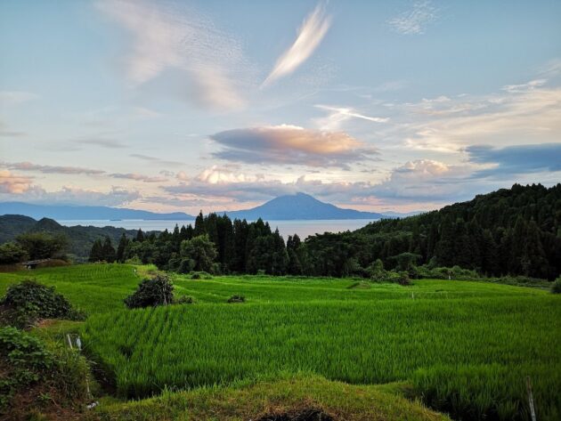 小牧の棚田からの桜島